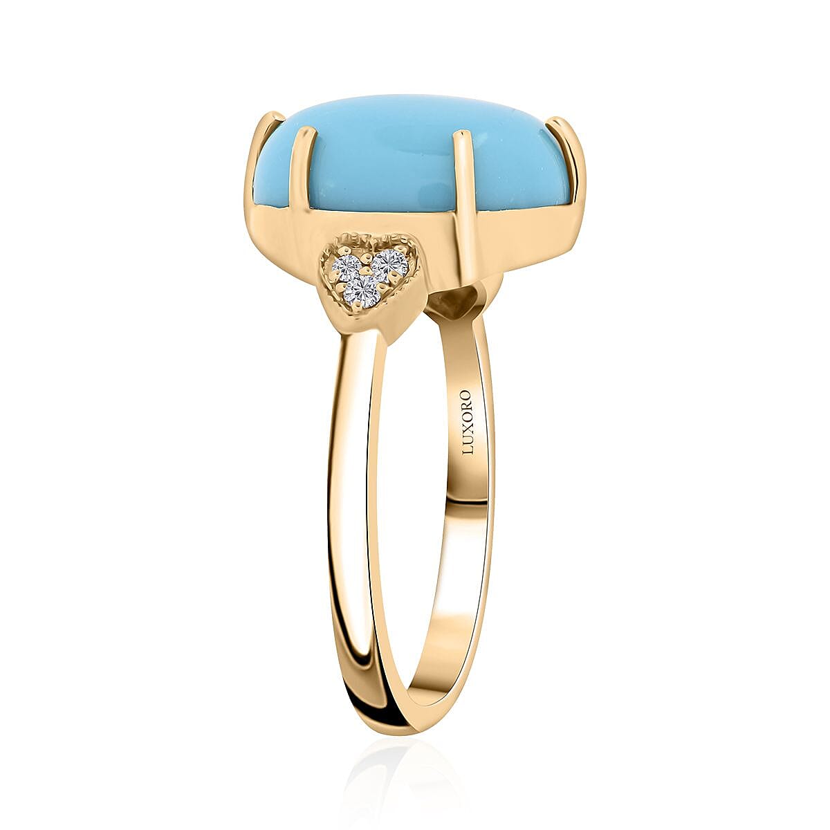 Certified & Appraised Luxoro AAA Sleeping Beauty Turquoise and I2 Diamond 4.50 ctw Ring in 10K Yellow Gold (Size 7.0)