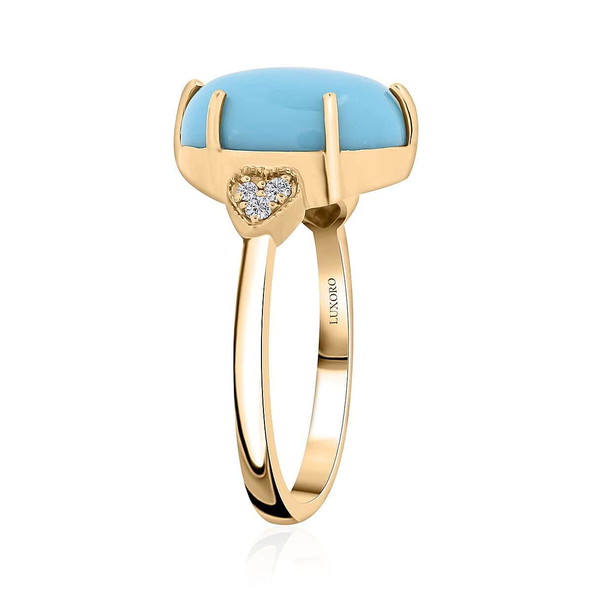 Certified & Appraised Luxoro AAA Sleeping Beauty Turquoise and I2 Diamond 4.50 ctw Ring in 10K Yellow Gold (Size 8.5) image number 3