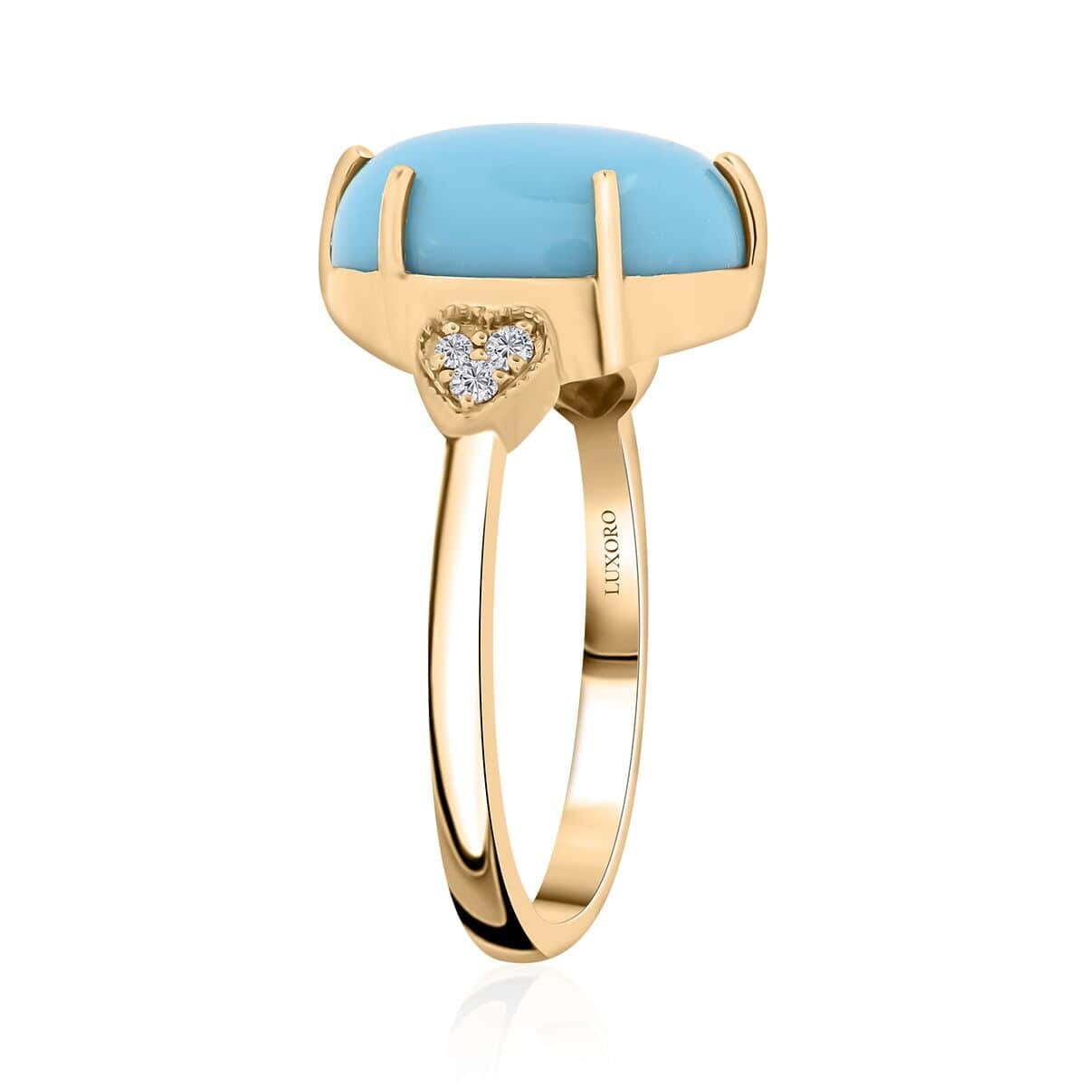 Certified & Appraised Luxoro AAA Sleeping Beauty Turquoise and I2 Diamond 4.50 ctw Ring in 10K Yellow Gold (Size 9.5) image number 3