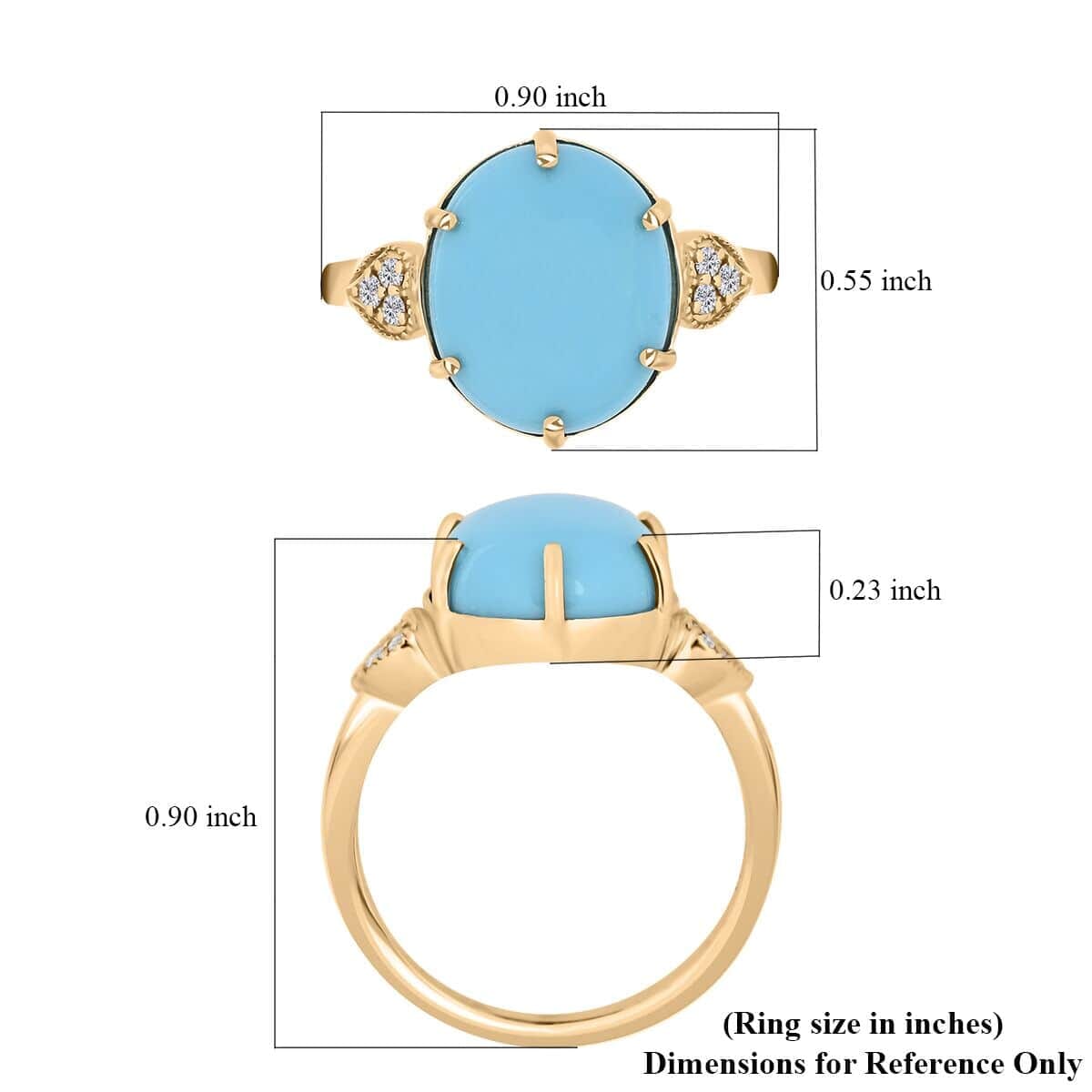 Certified & Appraised Luxoro AAA Sleeping Beauty Turquoise and I2 Diamond 4.50 ctw Ring in 10K Yellow Gold (Size 9.5) image number 5