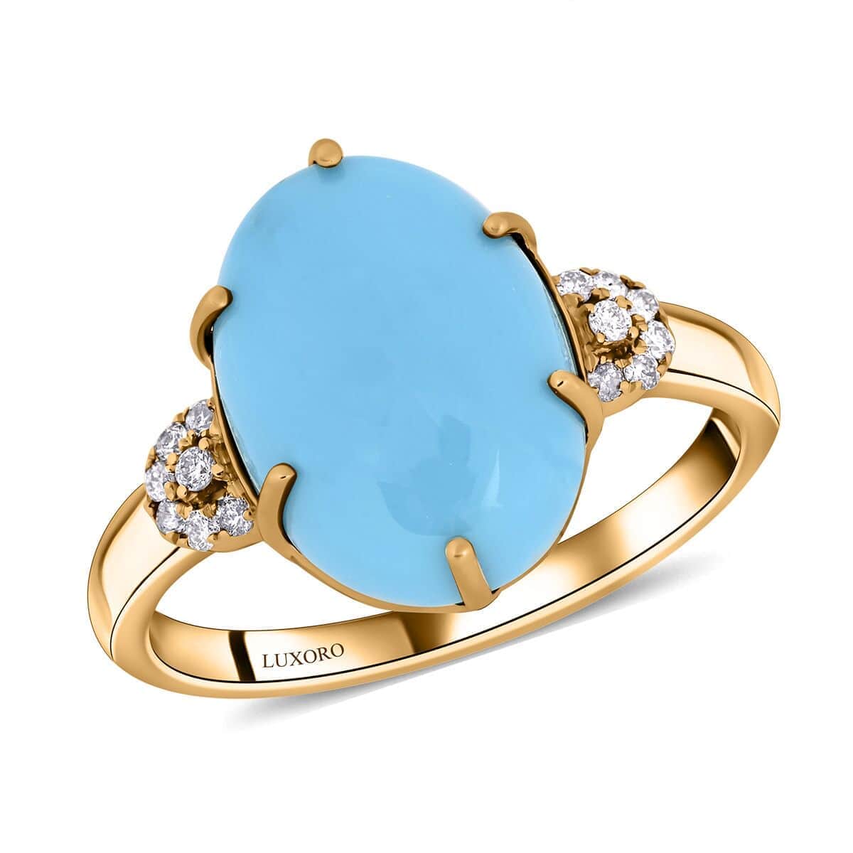 Certified & Appraised Luxoro AAA Sleeping Beauty Turquoise and I2 Diamond 5.00 ctw Ring in 10K Yellow Gold (Size 10.0) image number 0