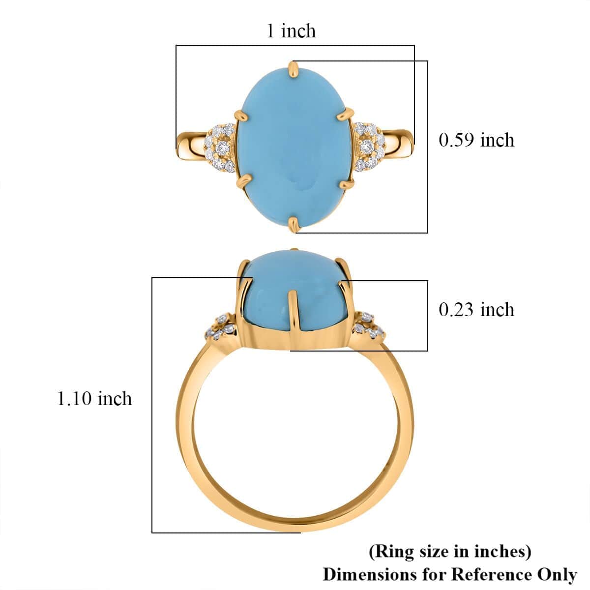 Certified & Appraised Luxoro AAA Sleeping Beauty Turquoise and I2 Diamond 5.00 ctw Ring in 10K Yellow Gold (Size 10.0) image number 5