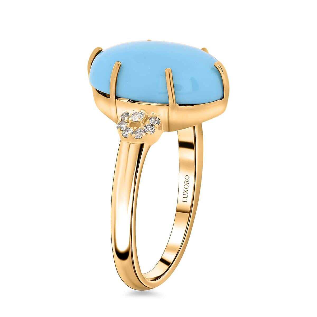 Certified & Appraised Luxoro AAA Sleeping Beauty Turquoise and I2 Diamond 5.00 ctw Ring in 10K Yellow Gold (Size 10.5) image number 3