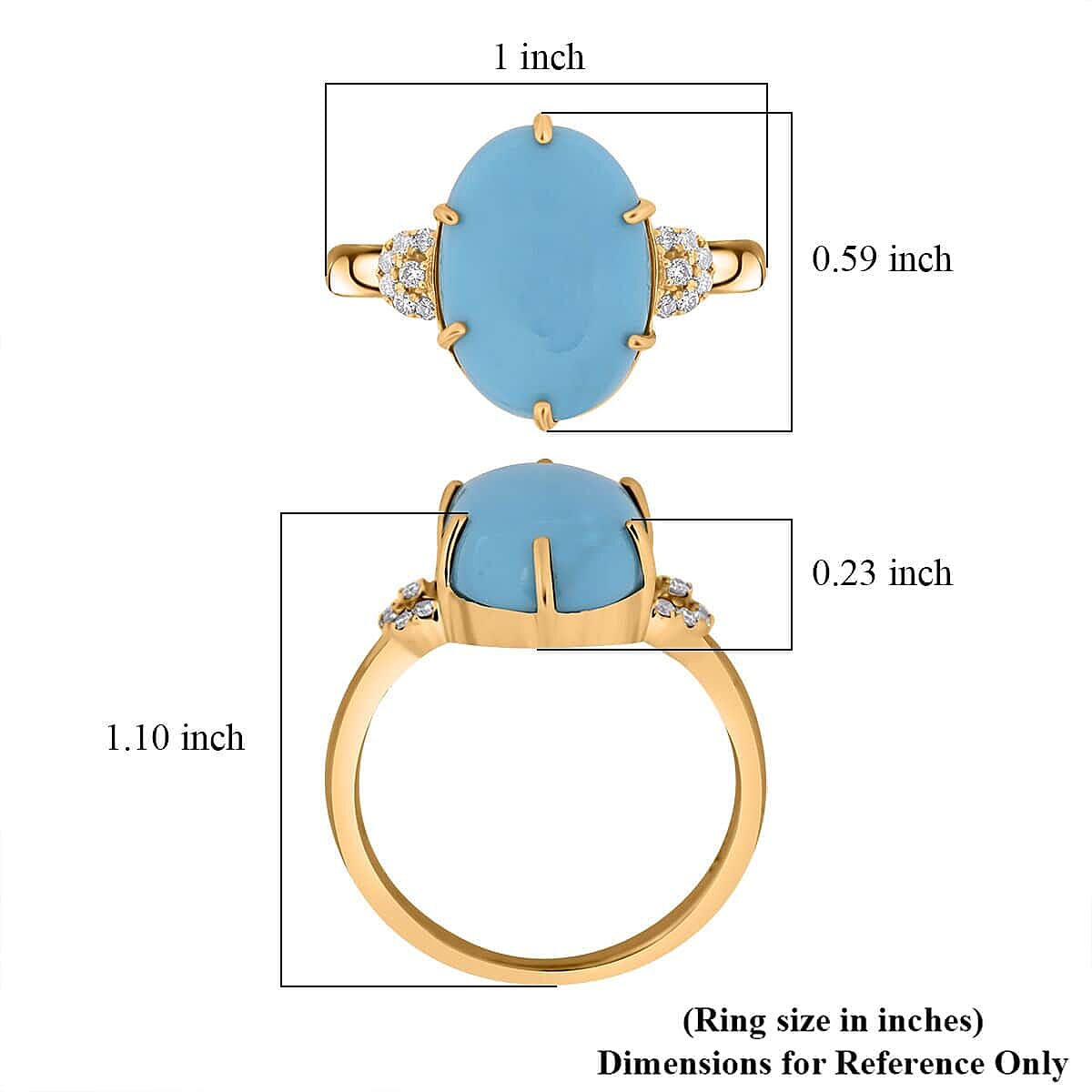 Certified & Appraised Luxoro AAA Sleeping Beauty Turquoise and I2 Diamond 5.00 ctw Ring in 10K Yellow Gold (Size 10.5) image number 5