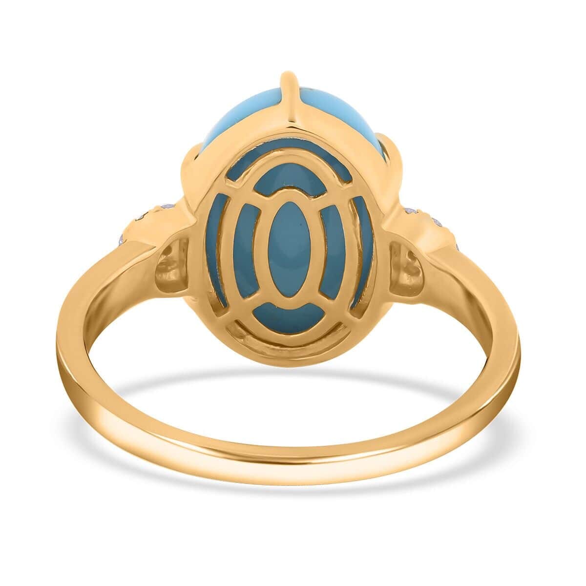 Certified & Appraised Luxoro AAA Sleeping Beauty Turquoise and I2 Diamond 5.00 ctw Ring in 10K Yellow Gold (Size 5.5) image number 4