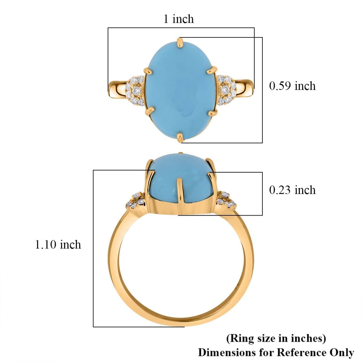 Certified & Appraised Luxoro AAA Sleeping Beauty Turquoise and I2 Diamond 5.00 ctw Ring in 10K Yellow Gold (Size 5.5) image number 5