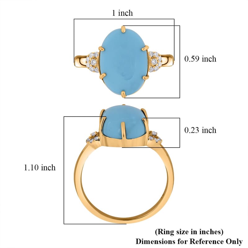 Certified & Appraised Luxoro AAA Sleeping Beauty Turquoise and I2 Diamond 5.00 ctw Ring in 10K Yellow Gold (Size 6.0)