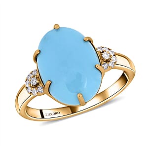 Certified & Appraised Luxoro AAA Sleeping Beauty Turquoise and I2 Diamond 5.00 ctw Ring in 10K Yellow Gold (Size 7.0)