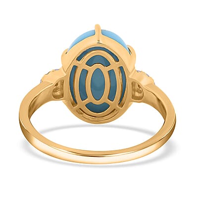 Certified & Appraised Luxoro AAA Sleeping Beauty Turquoise and I2 Diamond 5.00 ctw Ring in 10K Yellow Gold (Size 8.0)