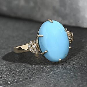 Certified & Appraised Luxoro AAA Sleeping Beauty Turquoise and I2 Diamond 5.00 ctw Ring in 10K Yellow Gold (Size 8.5)