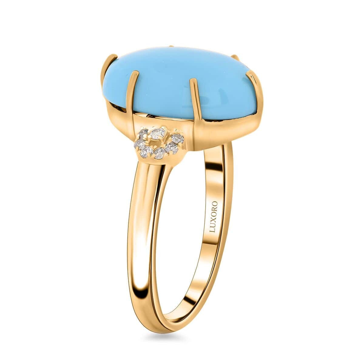 Certified & Appraised Luxoro AAA Sleeping Beauty Turquoise and I2 Diamond 5.00 ctw Ring in 10K Yellow Gold (Size 8.5) image number 3