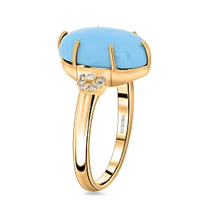 Certified & Appraised Luxoro AAA Sleeping Beauty Turquoise and I2 Diamond 5.00 ctw Ring in 10K Yellow Gold (Size 8.5)