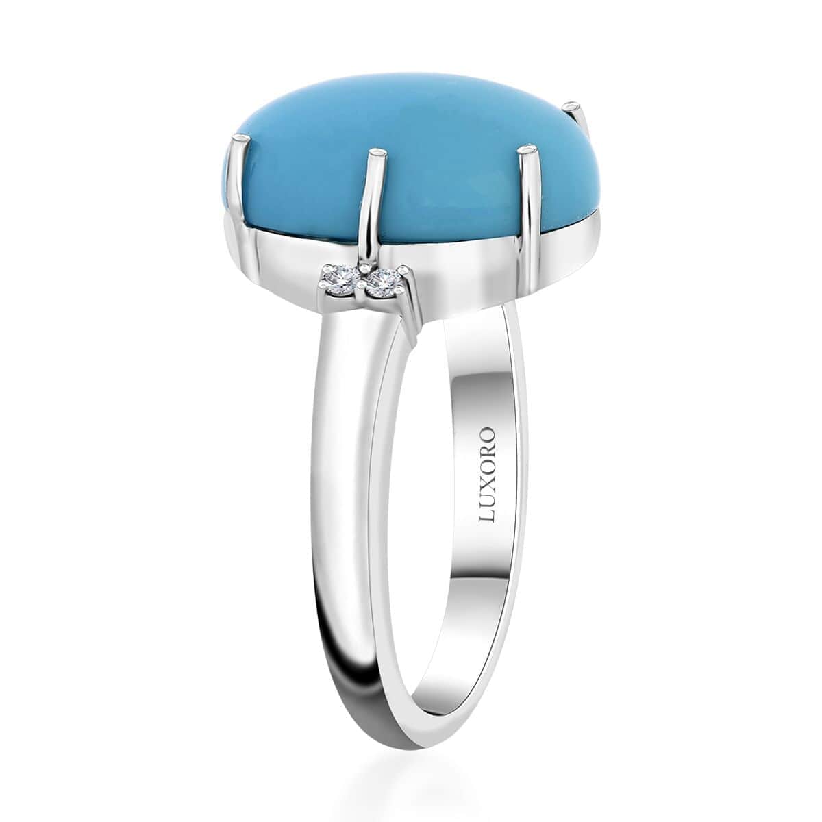 Certified & Appraised Luxoro AAA Sleeping Beauty Turquoise and I2 Diamond 5.00 ctw Ring in 10K White Gold (Size 10.0) image number 3