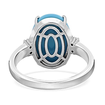 Certified & Appraised Luxoro AAA Sleeping Beauty Turquoise and I2 Diamond 5.00 ctw Ring in 10K White Gold (Size 10.0)