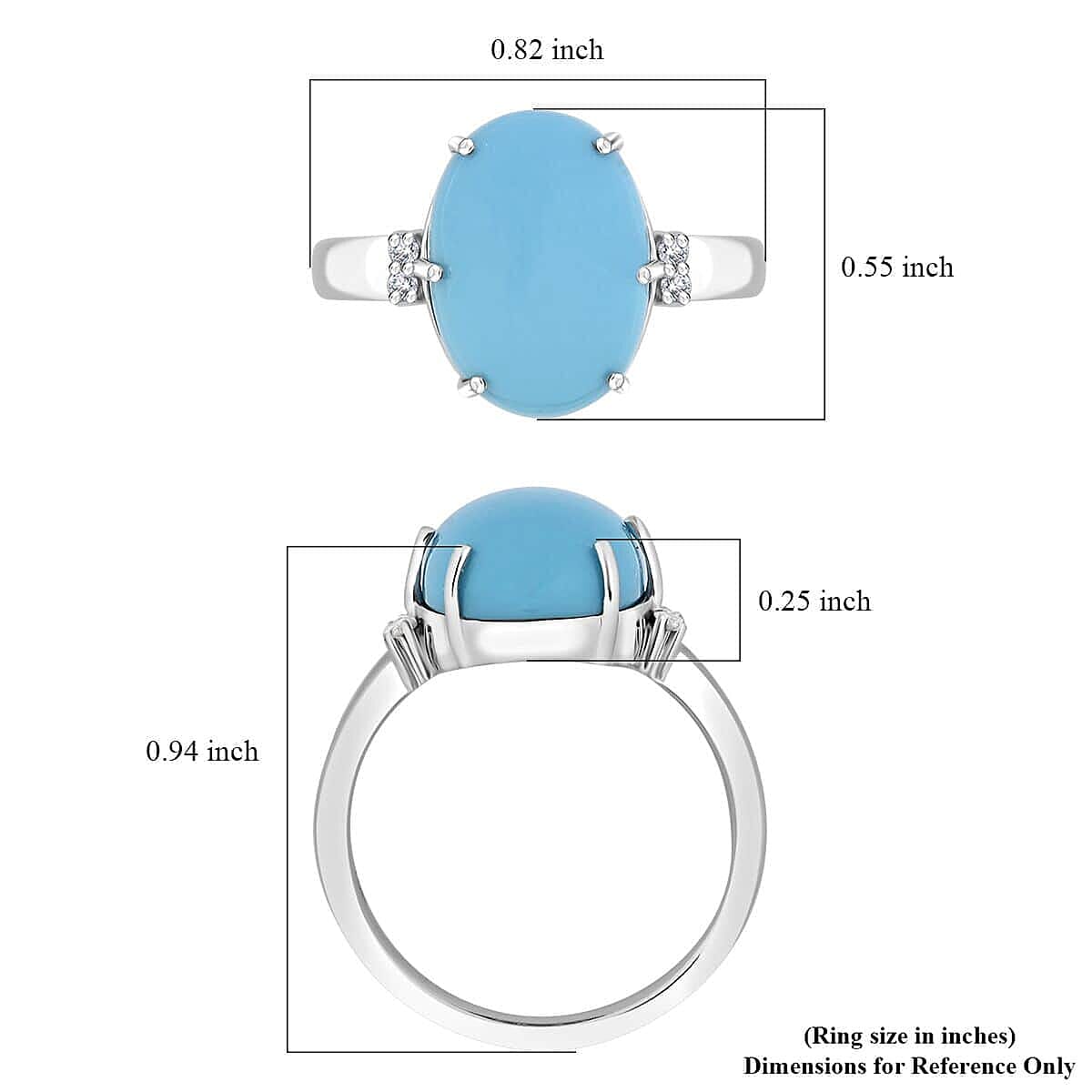 Certified & Appraised Luxoro AAA Sleeping Beauty Turquoise and I2 Diamond 5.00 ctw Ring in 10K White Gold (Size 10.0)