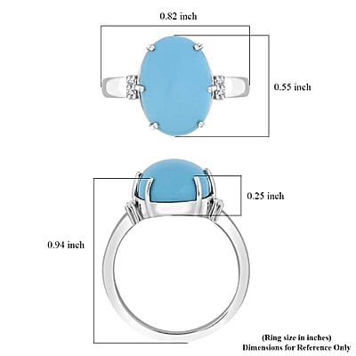 Certified & Appraised Luxoro AAA Sleeping Beauty Turquoise and I2 Diamond 5.00 ctw Ring in 10K White Gold (Size 10.0)