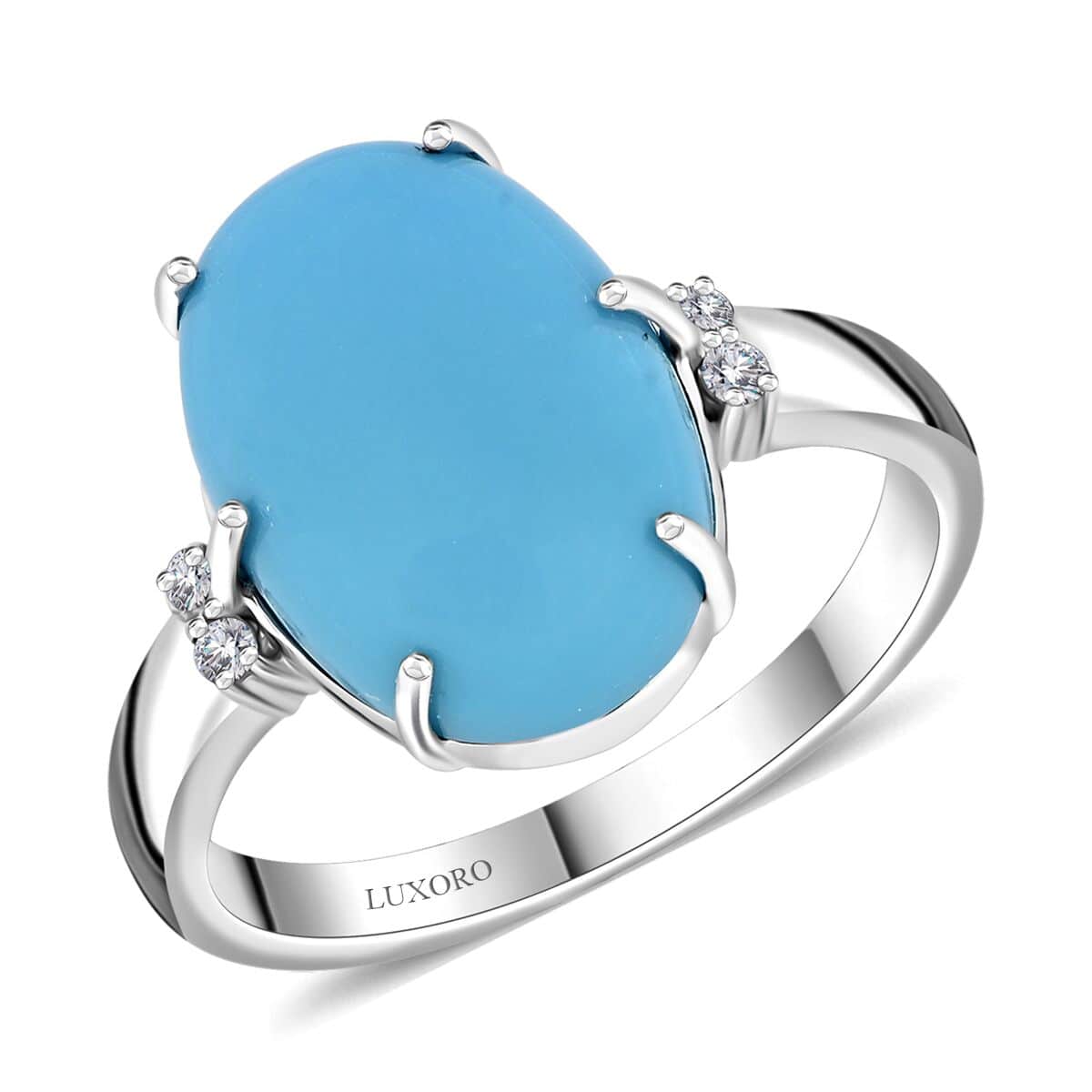 Certified & Appraised Luxoro AAA Sleeping Beauty Turquoise and I2 Diamond 5.00 ctw Ring in 10K White Gold (Size 6.0) image number 0