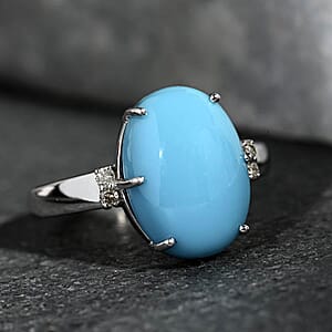 Certified & Appraised Luxoro AAA Sleeping Beauty Turquoise and I2 Diamond 5.00 ctw Ring in 10K White Gold (Size 7.5)