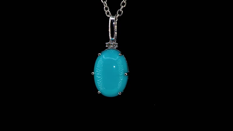 Certified & Appraised Luxoro 10K White Gold AAA Sleeping Beauty Turquoise and I2 Diamond Pendant without Chain 4.95 ctw