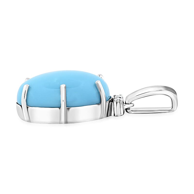 Certified & Appraised Luxoro 10K White Gold AAA Sleeping Beauty Turquoise and I2 Diamond Pendant without Chain 4.95 ctw