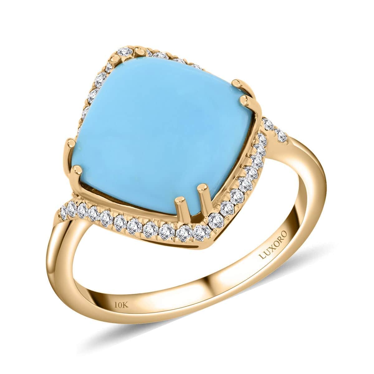 Certified & Appraised Luxoro AAA Sleeping Beauty Turquoise and I2 Diamond 5.00 ctw Ring in 10K Yellow Gold (Size 10.0) image number 0