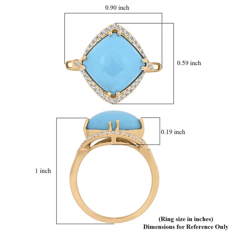 Certified & Appraised Luxoro AAA Sleeping Beauty Turquoise and I2 Diamond 5.00 ctw Ring in 10K Yellow Gold (Size 10.0)