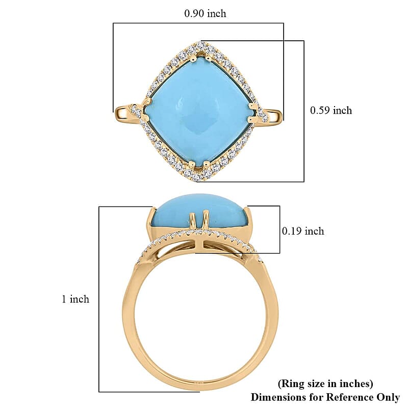 Certified & Appraised Luxoro AAA Sleeping Beauty Turquoise and I2 Diamond 5.00 ctw Ring in 10K Yellow Gold (Size 10.5)