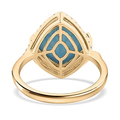 Certified & Appraised Luxoro AAA Sleeping Beauty Turquoise and I2 Diamond 5.00 ctw Ring in 10K Yellow Gold (Size 11.0)