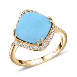 Certified & Appraised Luxoro AAA Sleeping Beauty Turquoise and I2 Diamond 5.00 ctw Ring in 10K Yellow Gold (Size 6.0)