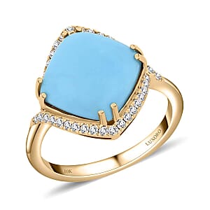Certified & Appraised Luxoro AAA Sleeping Beauty Turquoise and I2 Diamond 5.00 ctw Ring in 10K Yellow Gold (Size 6.5)
