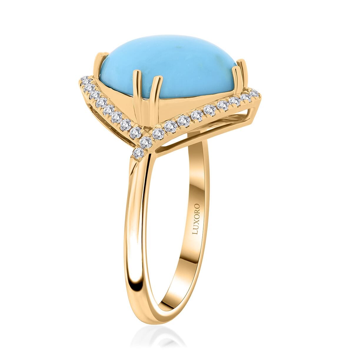 Certified & Appraised Luxoro AAA Sleeping Beauty Turquoise and I2 Diamond 5.00 ctw Ring in 10K Yellow Gold (Size 7.0) image number 3