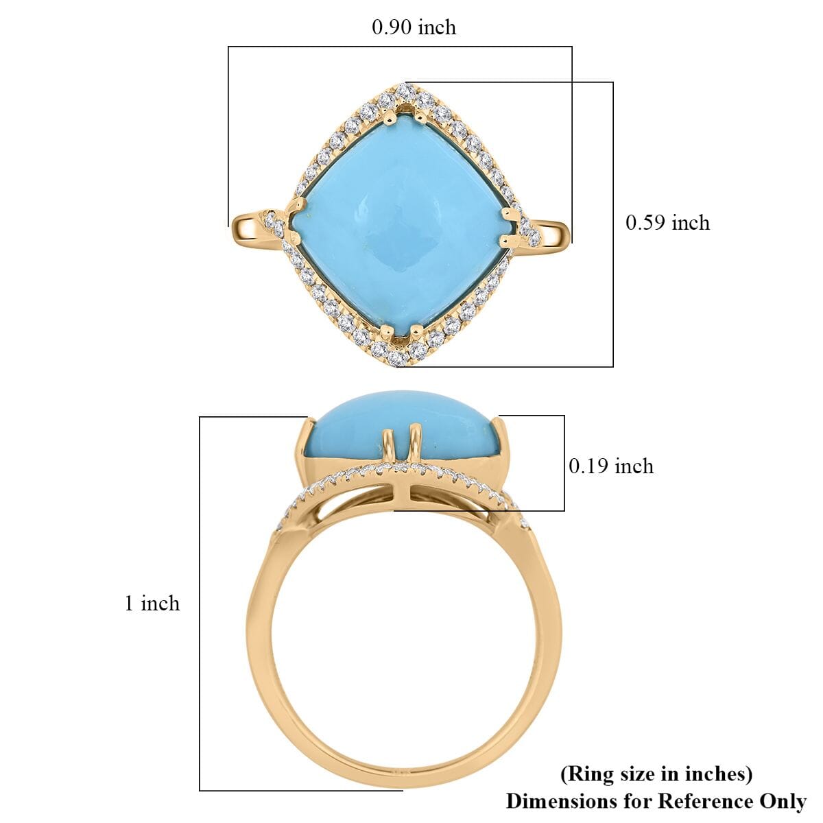 Certified & Appraised Luxoro AAA Sleeping Beauty Turquoise and I2 Diamond 5.00 ctw Ring in 10K Yellow Gold (Size 7.0) image number 5