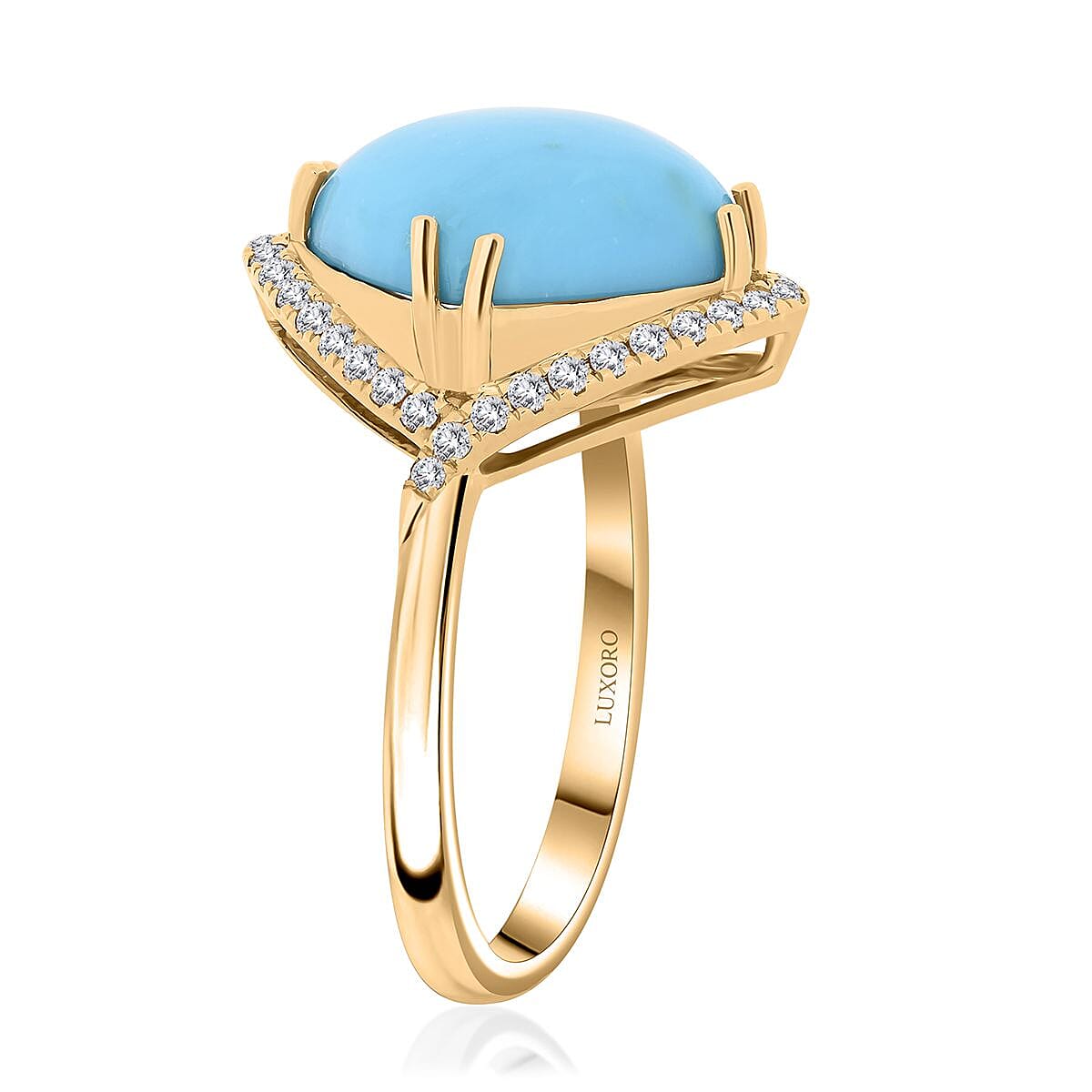 Certified & Appraised Luxoro AAA Sleeping Beauty Turquoise and I2 Diamond 5.00 ctw Ring in 10K Yellow Gold (Size 8.0) image number 3