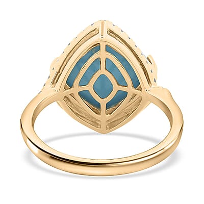 Certified & Appraised Luxoro AAA Sleeping Beauty Turquoise and I2 Diamond 5.00 ctw Ring in 10K Yellow Gold (Size 8.0)