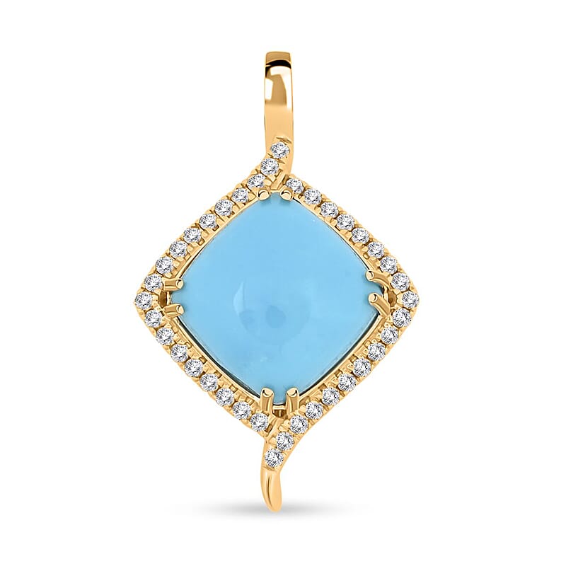Certified & Appraised Luxoro AAA Sleeping Beauty Turquoise and I2 Diamond 5.00 ctw Pendant without Chain in 10K Yellow Gold