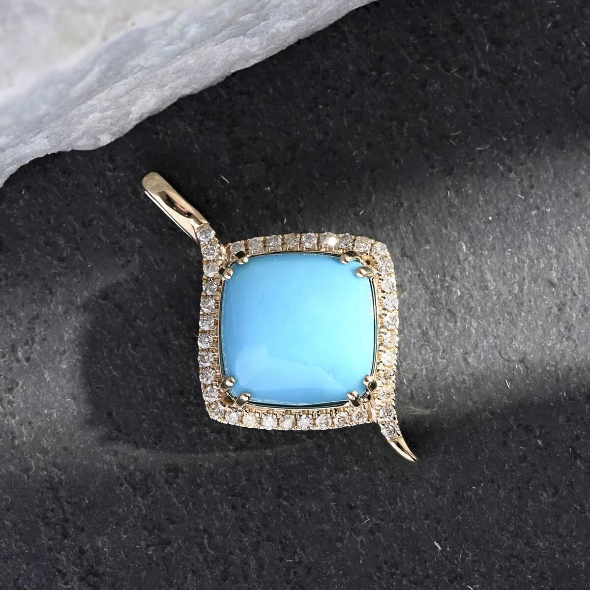 Certified & Appraised Luxoro AAA Sleeping Beauty Turquoise and I2 Diamond 5.00 ctw Pendant in 10K Yellow Gold image number 1