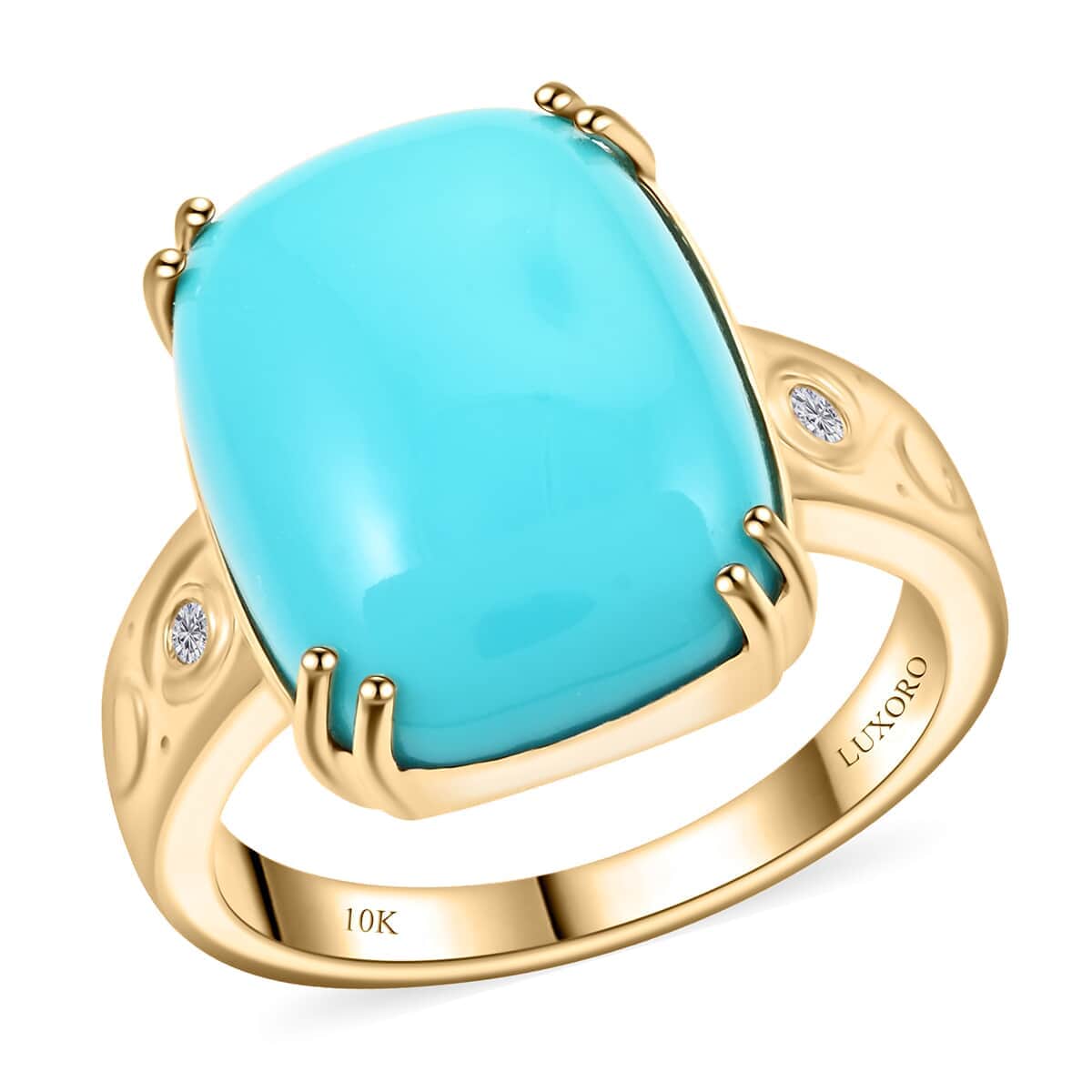 Certified & Appraised Luxoro 10K Yellow Gold AAA Sleeping Beauty Turquoise and I2 Diamond Ring (Size 10.0) 7.20 ctw image number 0