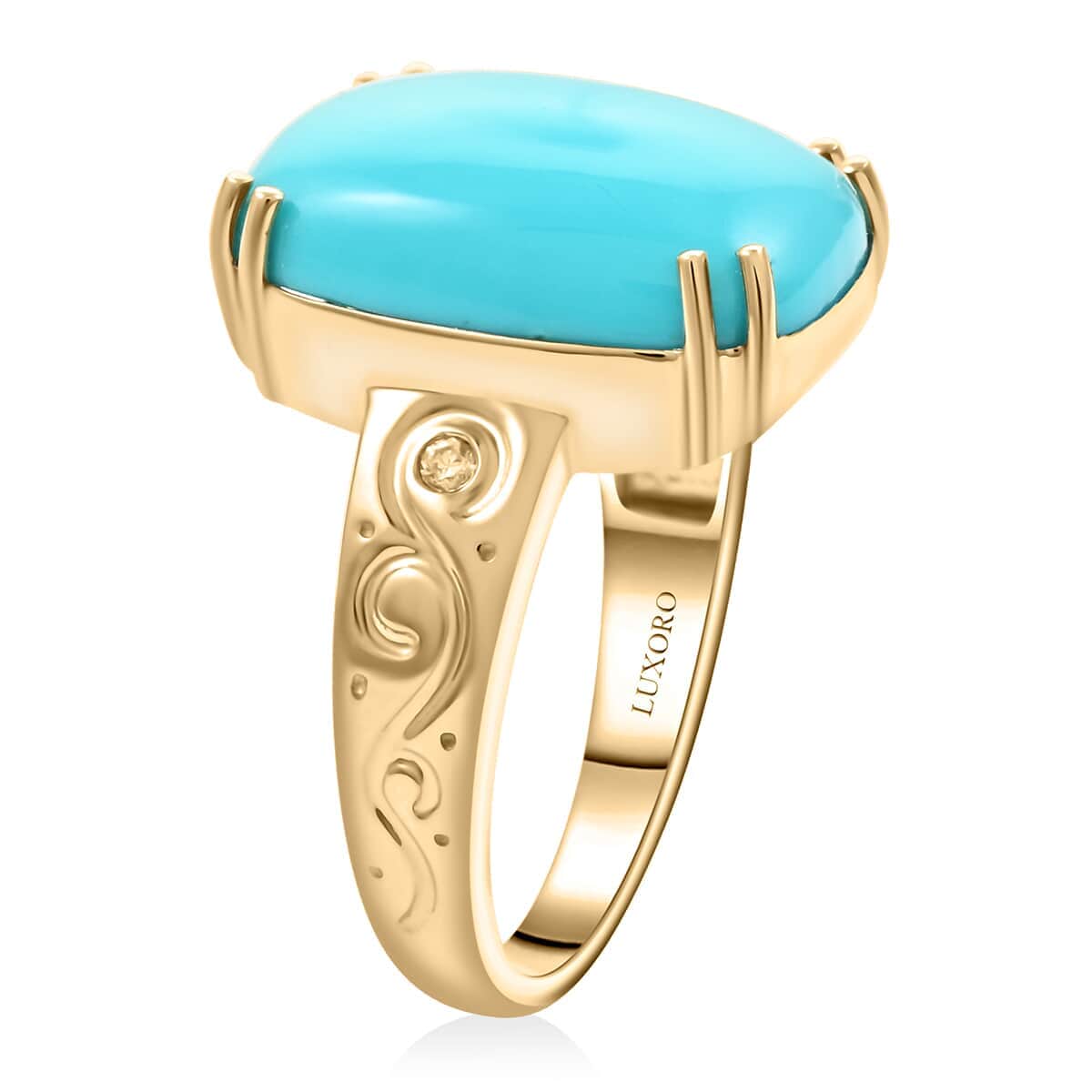 Certified & Appraised Luxoro 10K Yellow Gold AAA Sleeping Beauty Turquoise and I2 Diamond Ring (Size 10.0) 7.20 ctw image number 3