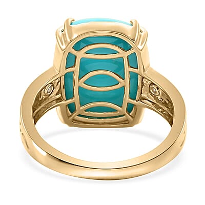 Certified & Appraised Luxoro 10K Yellow Gold AAA Sleeping Beauty Turquoise and I2 Diamond Ring (Size 10.0) 7.20 ctw