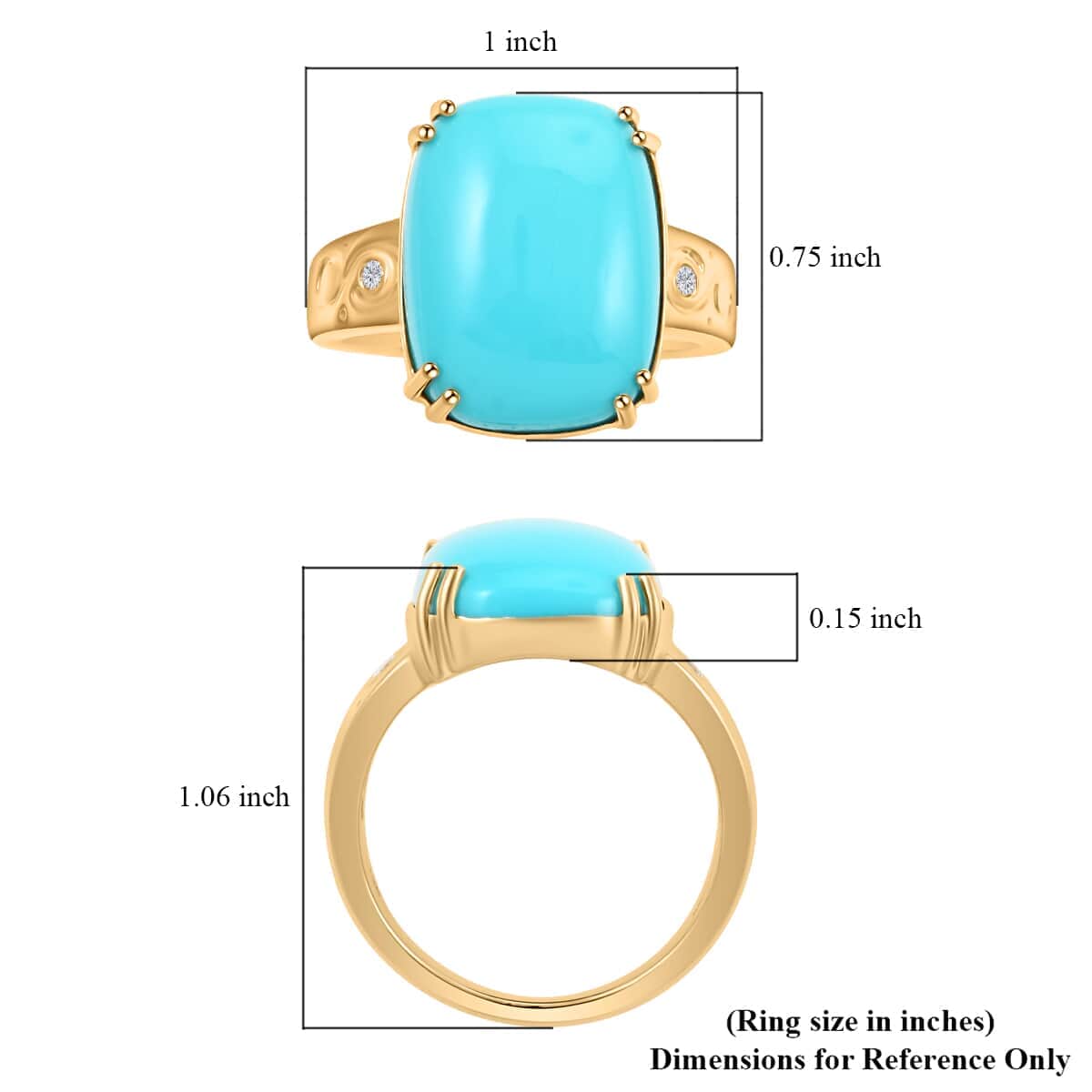 Certified & Appraised Luxoro 10K Yellow Gold AAA Sleeping Beauty Turquoise and I2 Diamond Ring (Size 10.0) 7.20 ctw image number 5