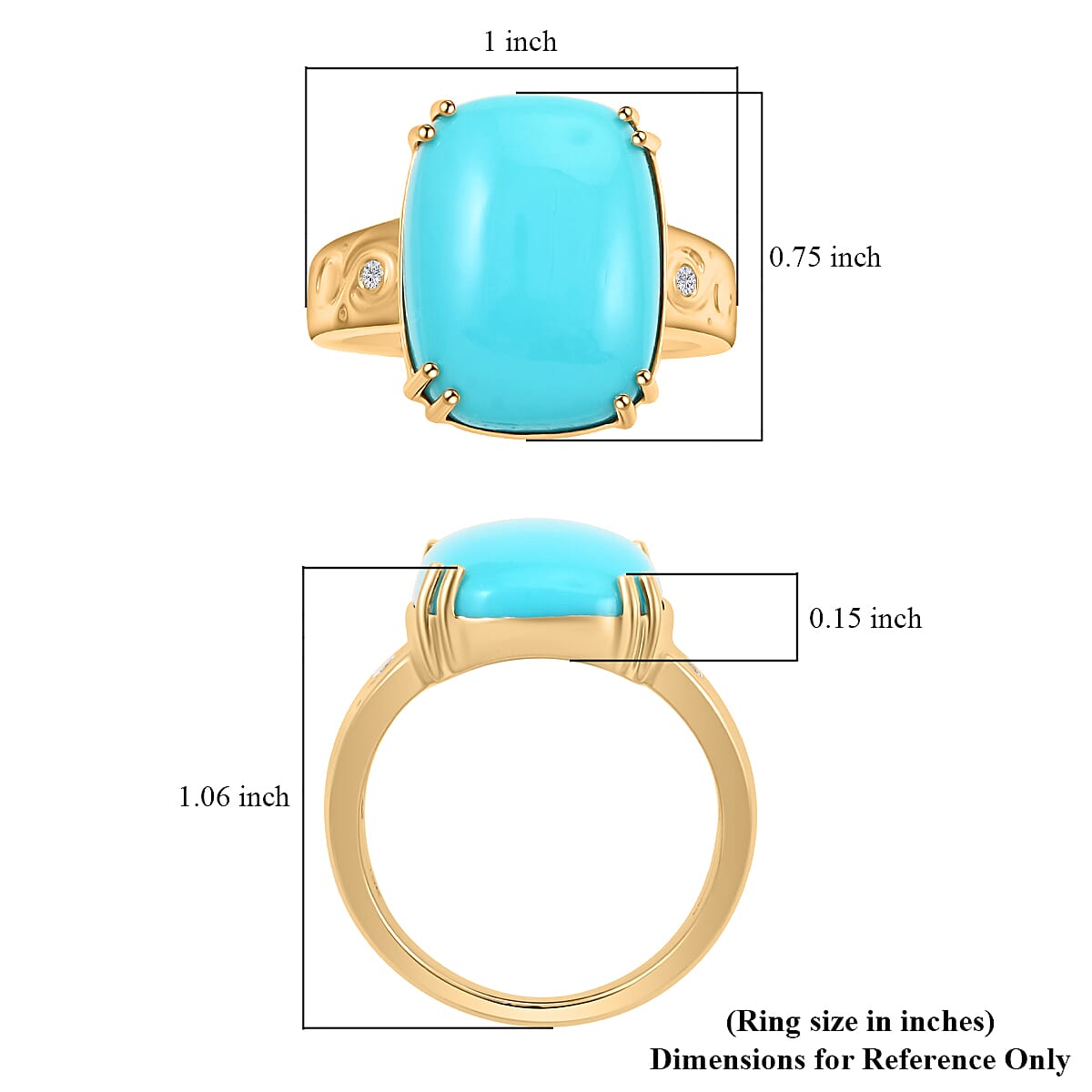 Certified & Appraised Luxoro 10K Yellow Gold AAA Sleeping Beauty Turquoise and I2 Diamond Ring (Size 6.0) 7.20 ctw image number 5