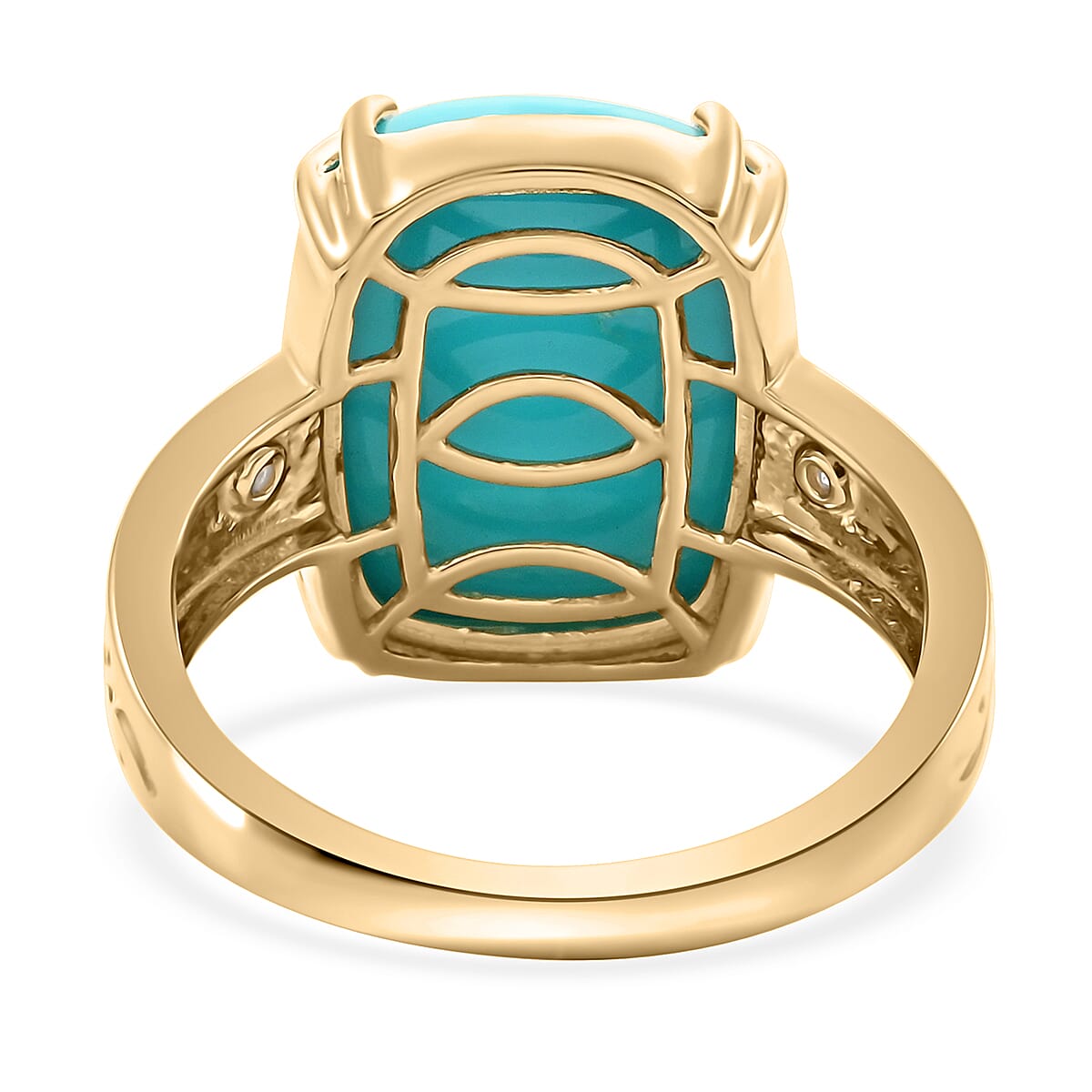 Certified & Appraised Luxoro 10K Yellow Gold AAA Sleeping Beauty Turquoise and I2 Diamond Ring (Size 8.0) 7.20 ctw image number 4