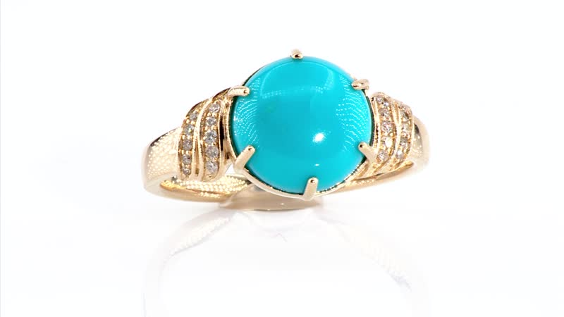 Certified & Appraised Luxoro 10K Yellow Gold AAA Sleeping Beauty Turquoise, Diamond (I2) Ring (Size 10.0) (4.11 g) 4.50 ctw