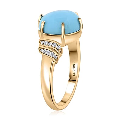 Certified and Appraised Luxoro AAA Sleeping Beauty Turquoise, Diamond Ring in 10K Yellow Gold 4.50 ctw (Size 11.0)