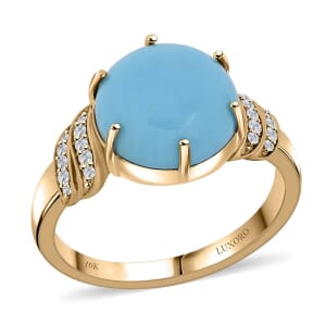 Certified & Appraised Luxoro AAA Sleeping Beauty Turquoise and I2 Diamond 4.50 ctw Ring in 10K Yellow Gold (Size 7.5) 4.10 Grams