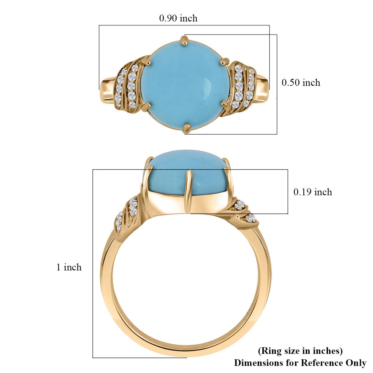 Certified & Appraised Luxoro AAA Sleeping Beauty Turquoise and I2 Diamond 4.50 ctw Ring in 10K Yellow Gold (Size 9.0) 4.10 Grams image number 5