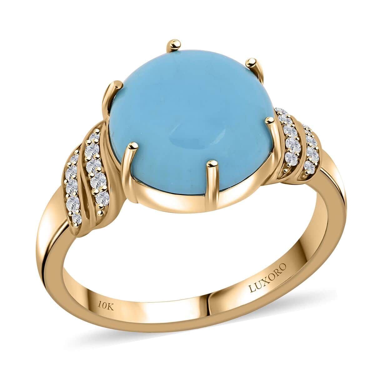 Certified & Appraised Luxoro AAA Sleeping Beauty Turquoise and I2 Diamond 4.50 ctw Ring in 10K Yellow Gold (Size 9.5) 4.10 Grams image number 0
