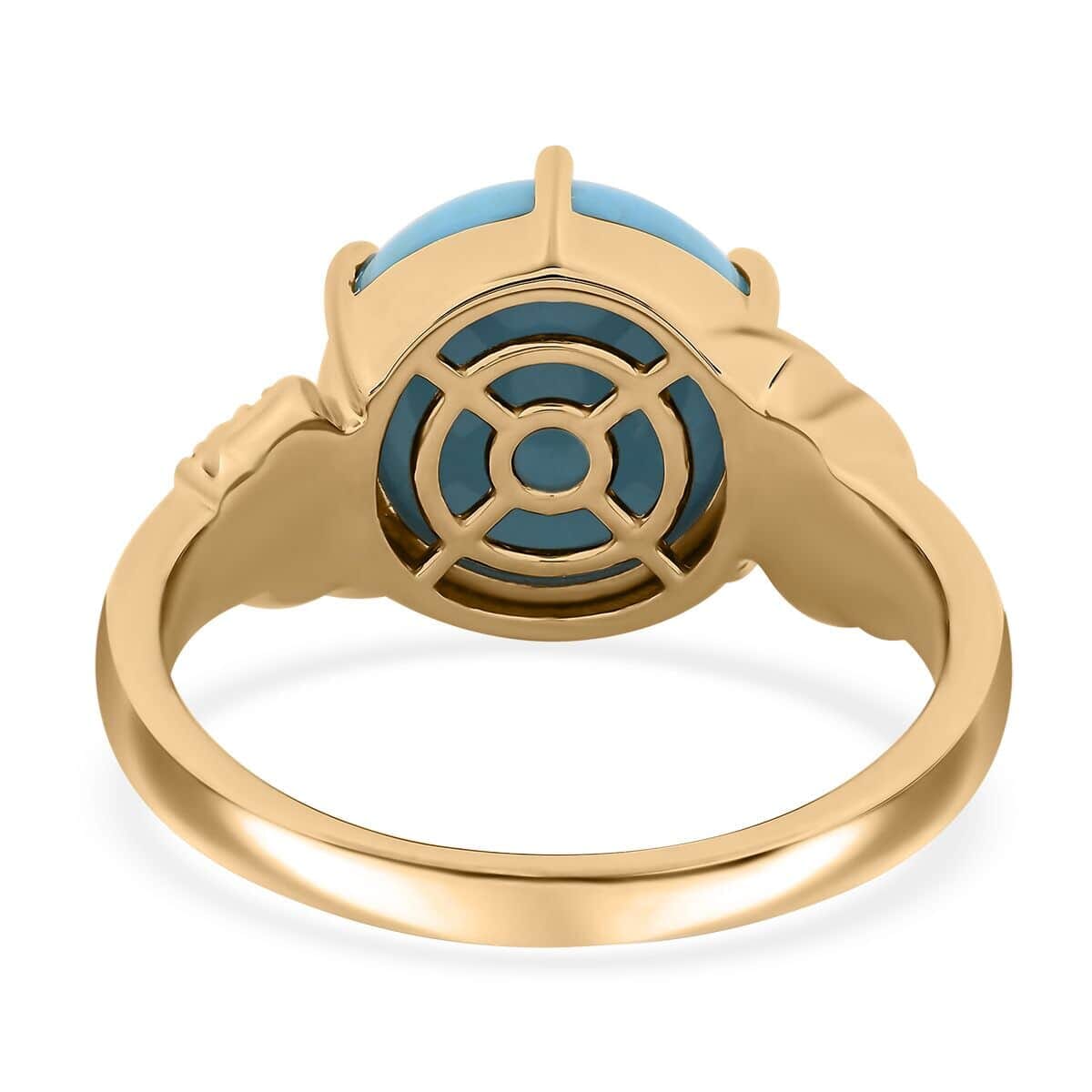 Certified & Appraised Luxoro AAA Sleeping Beauty Turquoise and I2 Diamond 4.50 ctw Ring in 10K Yellow Gold (Size 9.5) 4.10 Grams image number 4