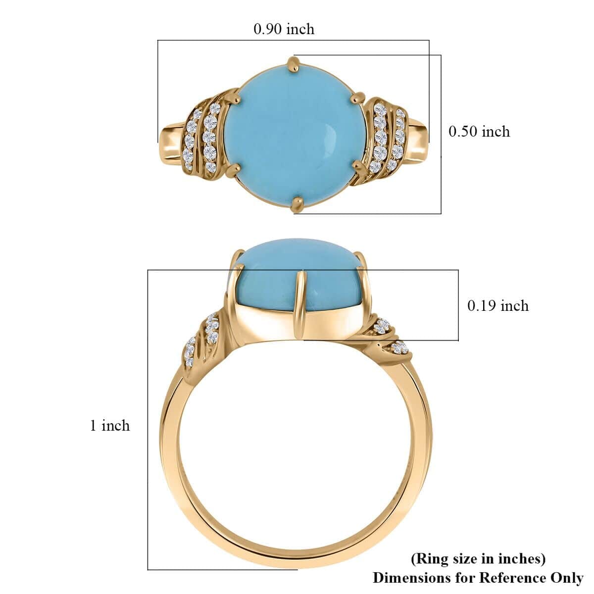 Certified & Appraised Luxoro AAA Sleeping Beauty Turquoise and I2 Diamond 4.50 ctw Ring in 10K Yellow Gold (Size 9.5) 4.10 Grams image number 5