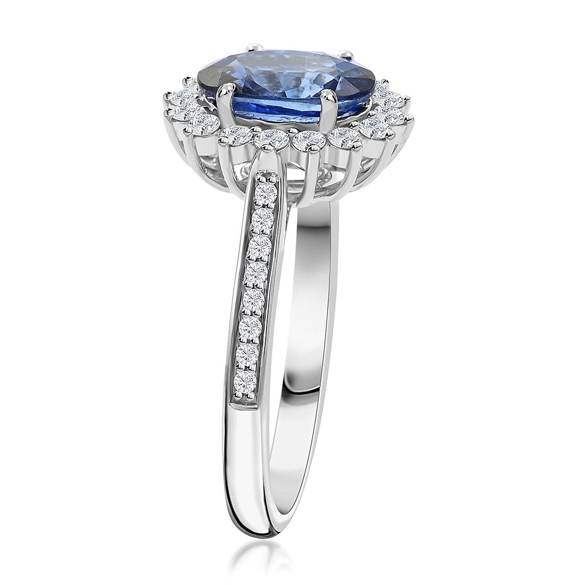 Certified & Appraised Rhapsody 950 Platinum AAAA Ceylon Blue Sapphire and E-F VS Diamond Ring (Size 7.5) 5.95 Grams 2.60 ctw image number 3